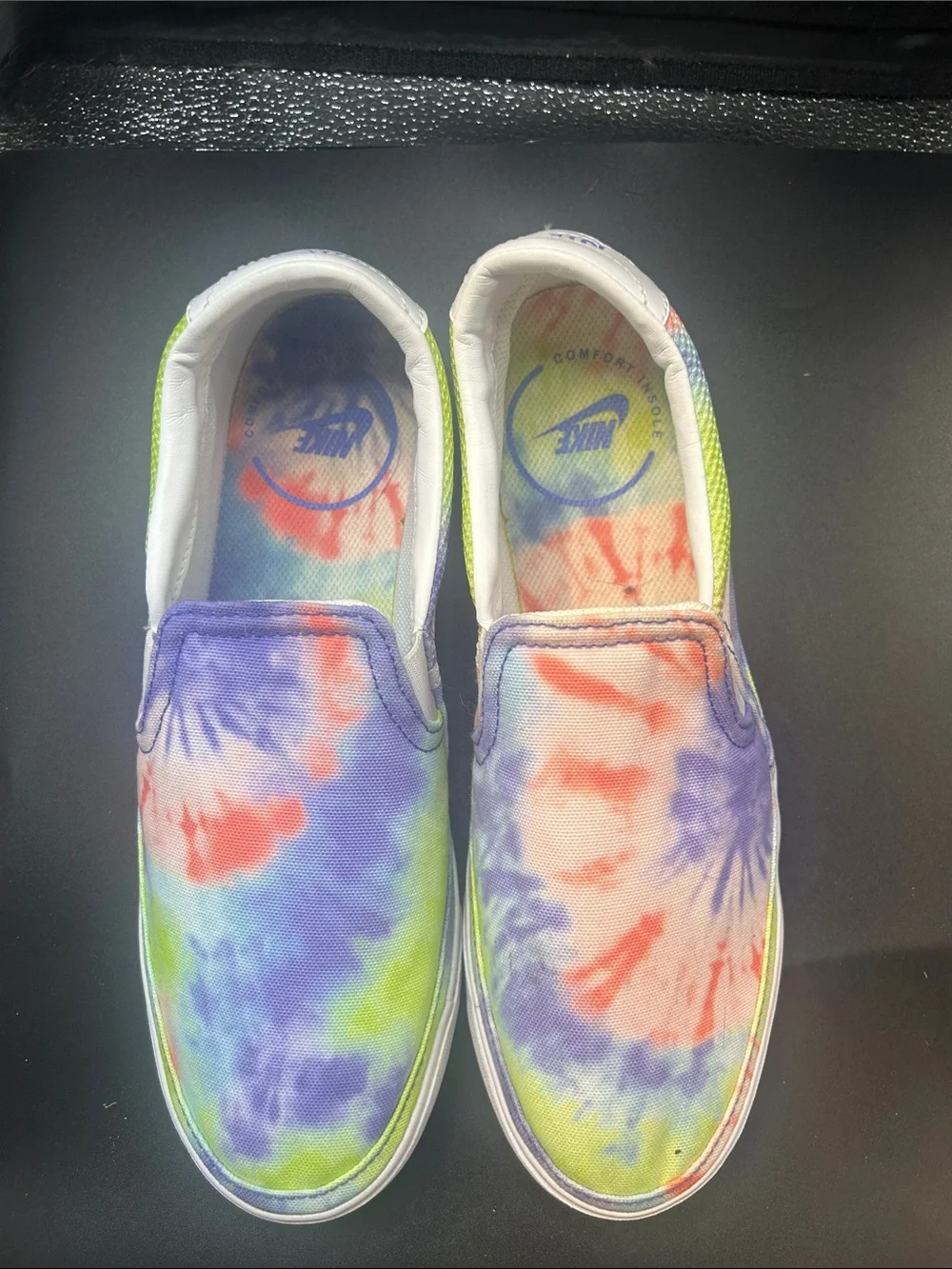 Nike Kids Slip-On Tie-Dye Sneakers - Purple, Green, Orange, Blue
